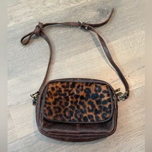 Patricia Nash Leopard Calf Hair Leather Dark Brown Crossbody Shoulder Bag